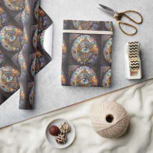 Derde Oog op Gebrandschilderd Glas en Brons Cadeaupapier