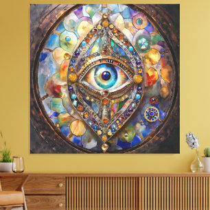 Derde Oog op Gebrandschilderd Glas en Brons Canvas Afdruk