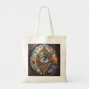 Derde Oog op Gebrandschilderd Glas en Brons Tote Bag