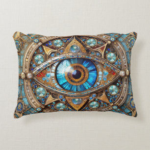 Derde oog - Turquoise Blauw Gouden Mandala Accent Kussen