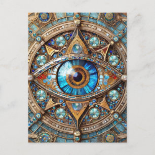 Derde oog - Turquoise Blauw Gouden Mandala Briefkaart