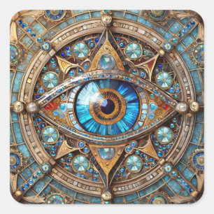 Derde oog - Turquoise Blauw Gouden Mandala Vierkante Sticker