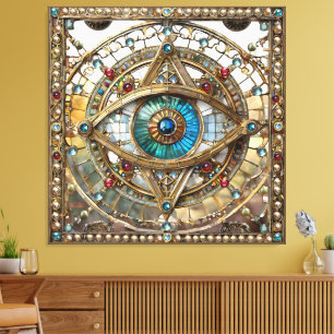 Derde Oog Versierd Vensterglas Canvas Afdruk