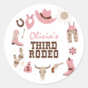 Derde Rodeo Roze Western Cowboy 3de Verjaardag Ronde Sticker