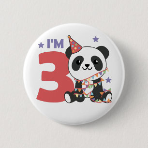 Derde verjaardag Panda voor kinderen 3 jaar Button