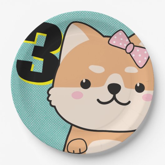Derde verjaardag van de Schute Shiba Inu Puppy Yuk Papieren Bordje (Voorkant)