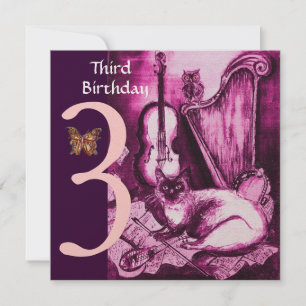 Derde verjaardag van MUSICAL CAT Pink Fuchsia Kaart