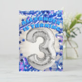 Derde verjaardag Zilver en Blauwe Leeftijd 3 Jonge Kaart (Staand voorkant)