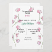 Derde verjaardagsfeest roze zoete erwt kaart (Voorkant / Achterkant)