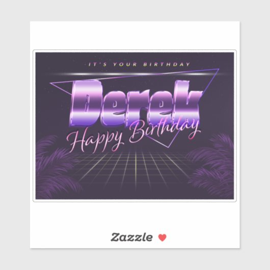 Derek Nom Prénom lila retro Sticker (Feuille)