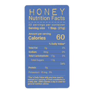 Dernier Étiquette conforme FDA Honey Nutrition Fac