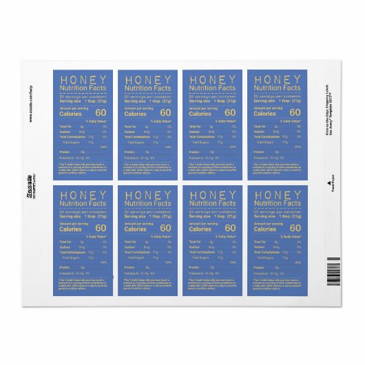 Dernier Étiquette conforme FDA Honey Nutrition Fac (Feuille entière)