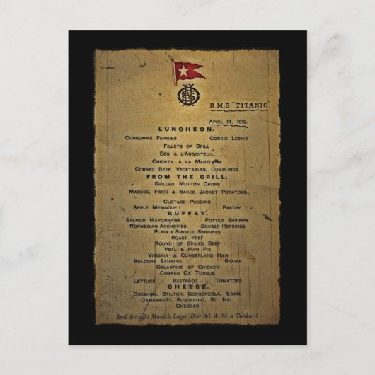 Dernier menu RMS Titanic (Devant)
