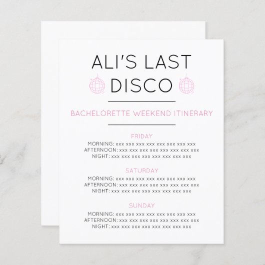 DERNIÈRE feuille papier ITINÉRAIRE DISCO BACHELORE (Devant / Derrière)