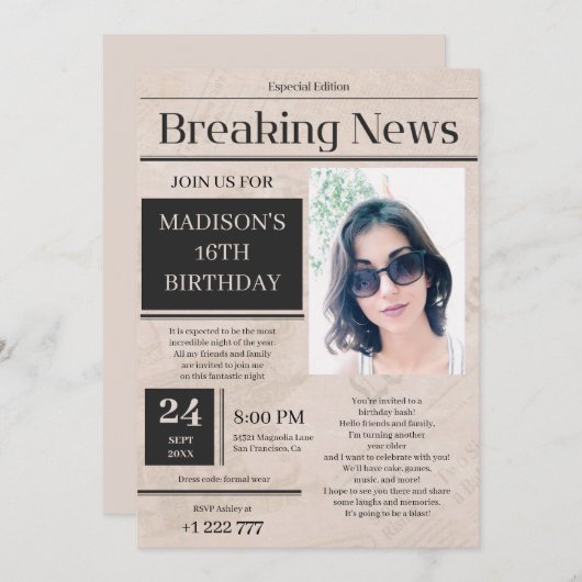 Dernière heure Anniversaire Invitation (Devant / Derrière)