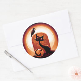 Derpy Halloween Cat van een Tombstone Ronde Sticker