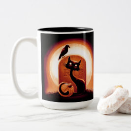 Derpy Halloween Cat van een Tombstone Tweekleurige Koffiemok
