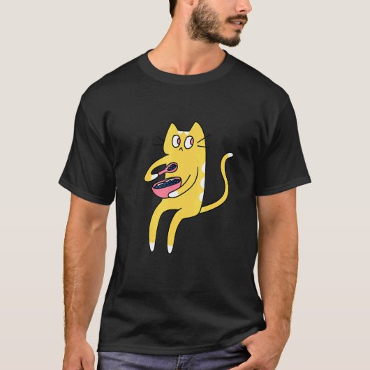 Derpy Kat Yellow and White Cat Eating Cerea T-shirt (Voorkant)