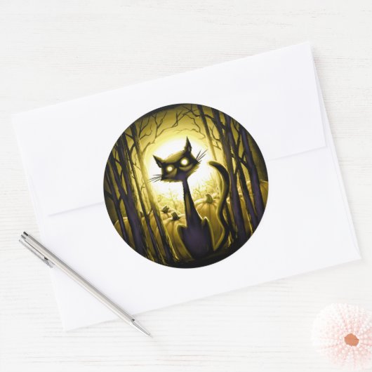 Derpy Little Halloween Cat in a Pumpkin Patch Ronde Sticker (Envelop)