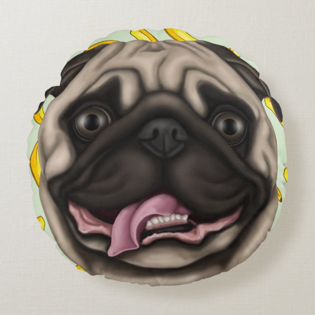 Derpy Pugs Rond Kussen (Voorkant)
