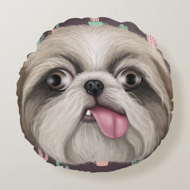 Derpy Shih Tzus Rond Kussen (Voorkant)