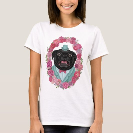 Derpy zwarte pug in hoge hoed t-shirt (Voorkant)