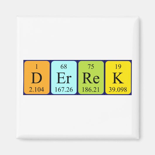 Derrek periodieke table name magnet magneet (Voorkant)