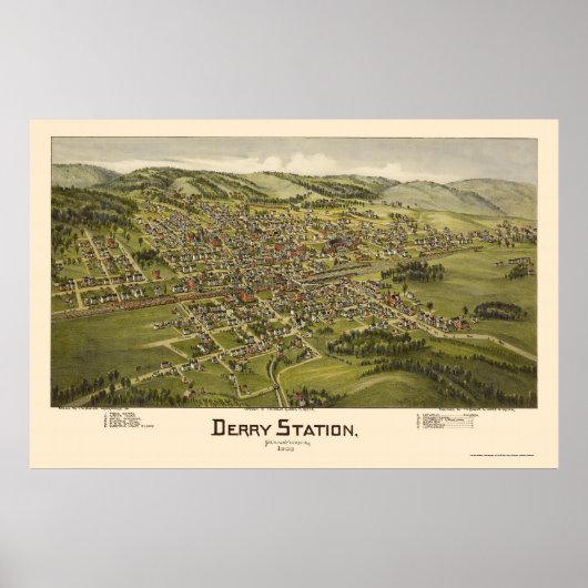 Derry Station, PA Panoramic Map - 1900 Poster (Voorkant)