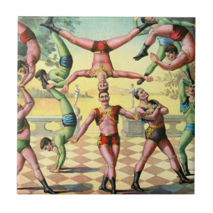 Dertien Mannen doen acrobatiek Tegeltje