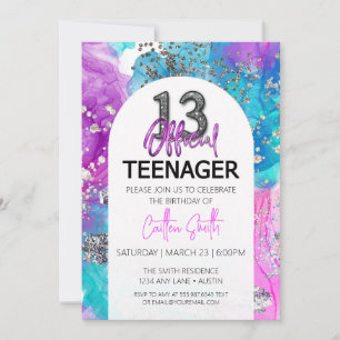 Dertiende verjaardag uitnodiging Cool Neon Glitter