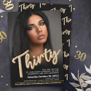 Dertig 30th Birthday fotoscript zwart goud Kaart