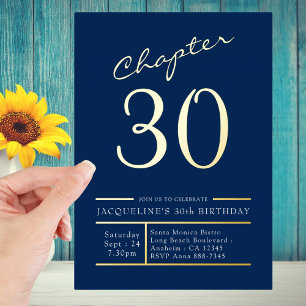 Dertig Blue Gold 30th Birthday Party Gold Folie Uitnodiging