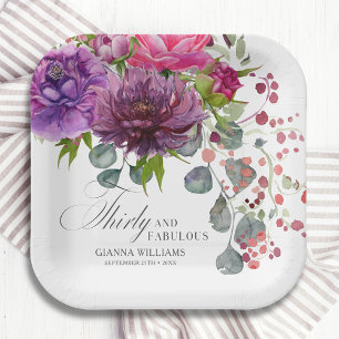 Dertig en Fabulous Elegant Floral 30th Birthday Papieren Bordje
