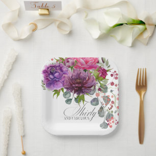 Dertig en Fabulous Elegant Floral 30th Birthday Papieren Bordje