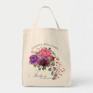 Dertig en Fabulous Elegant Floral 30th Birthday Tote Bag