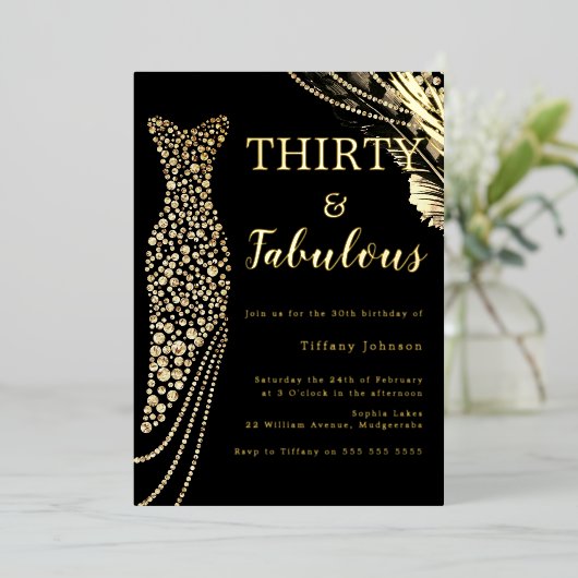 Dertig en verbluffend elegant gouddddrukker 30e ve folie uitnodiging (Staand Voorkant)
