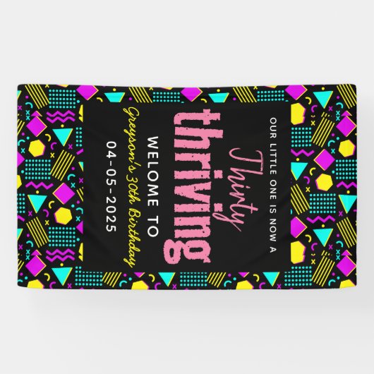 Dertig & Gelukkig Retro 30e Verjaardag Spandoek (Horizontaal)