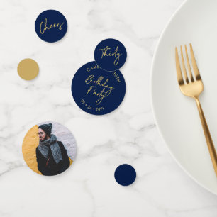 Dertig   Goud & Marineblauwe Moderne 30e Verjaarda Confetti