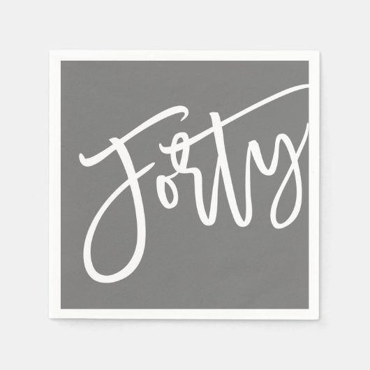 DERTIG modern script wit bewerkbare kleuren 40th Servet (Voorkant)