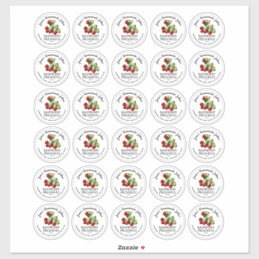 Dertig Raspberry Jelly 2" Mason Jar Lid Stickers (Vel)