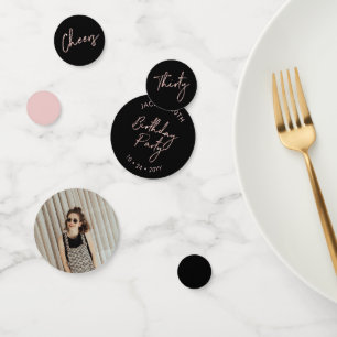 Dertig   Roos Gold en zwarte moderne 30e verjaarda Confetti