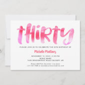 Dertig roze Waterverf Was 30e verjaardag Vrouw Kaart (Voorkant)