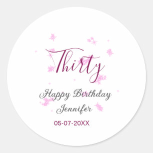 Dertig verjaardag roze glitter sterren zwart 30e d ronde sticker