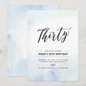 Dertig | Waterverf Blauwe 30e verjaardag van de ge Kaart (Voorkant / Achterkant)