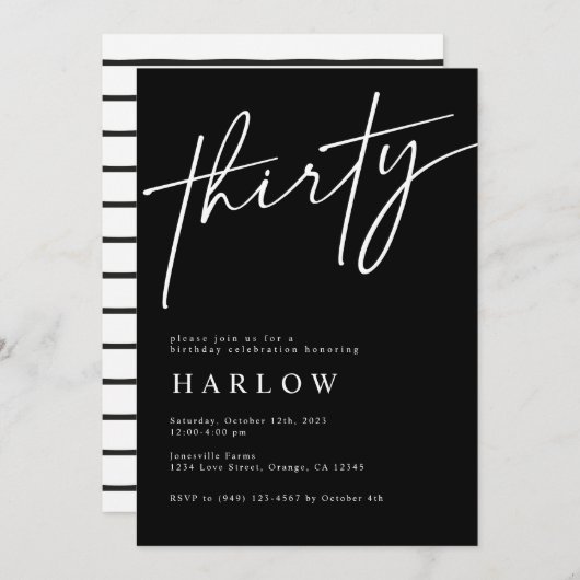 Dertig zwarte en witte uitnodiging (Voorkant / Achterkant)