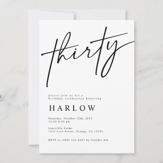 Dertig zwarte en witte uitnodiging (Voorkant)
