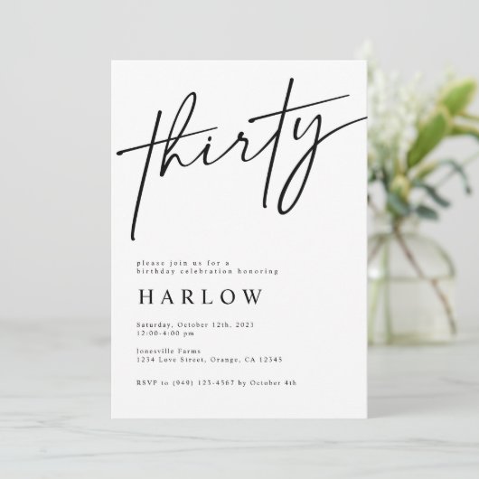 Dertig zwarte en witte uitnodiging (Staand voorkant)