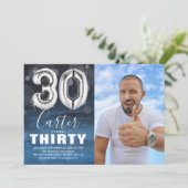 Dertigday Silver Balloon | Blauwe fotoparty Kaart (Staand voorkant)