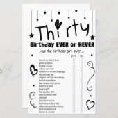 Dertigjarige verjaardag ooit of nooit spel (Voorkant / Achterkant)