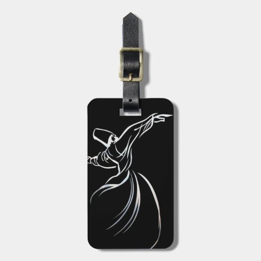 Dervish Lijn Tekening Calligrafie Stijl In Wit Bagagelabel (Voorkant verticaal)